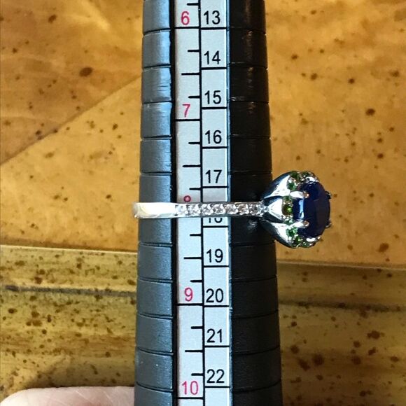 Natural Blue Spinel Chrome Diopside Sterling Silver Ring Size 8 - Picture 7 of 8